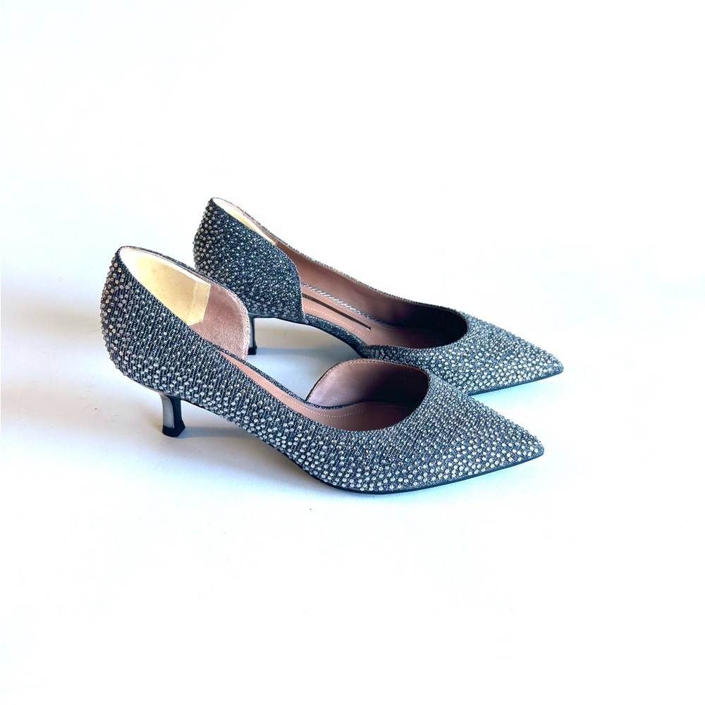 Staccato Elegant Grey Silver Textile Glitter Point Toe Heels size 23.7, US 7